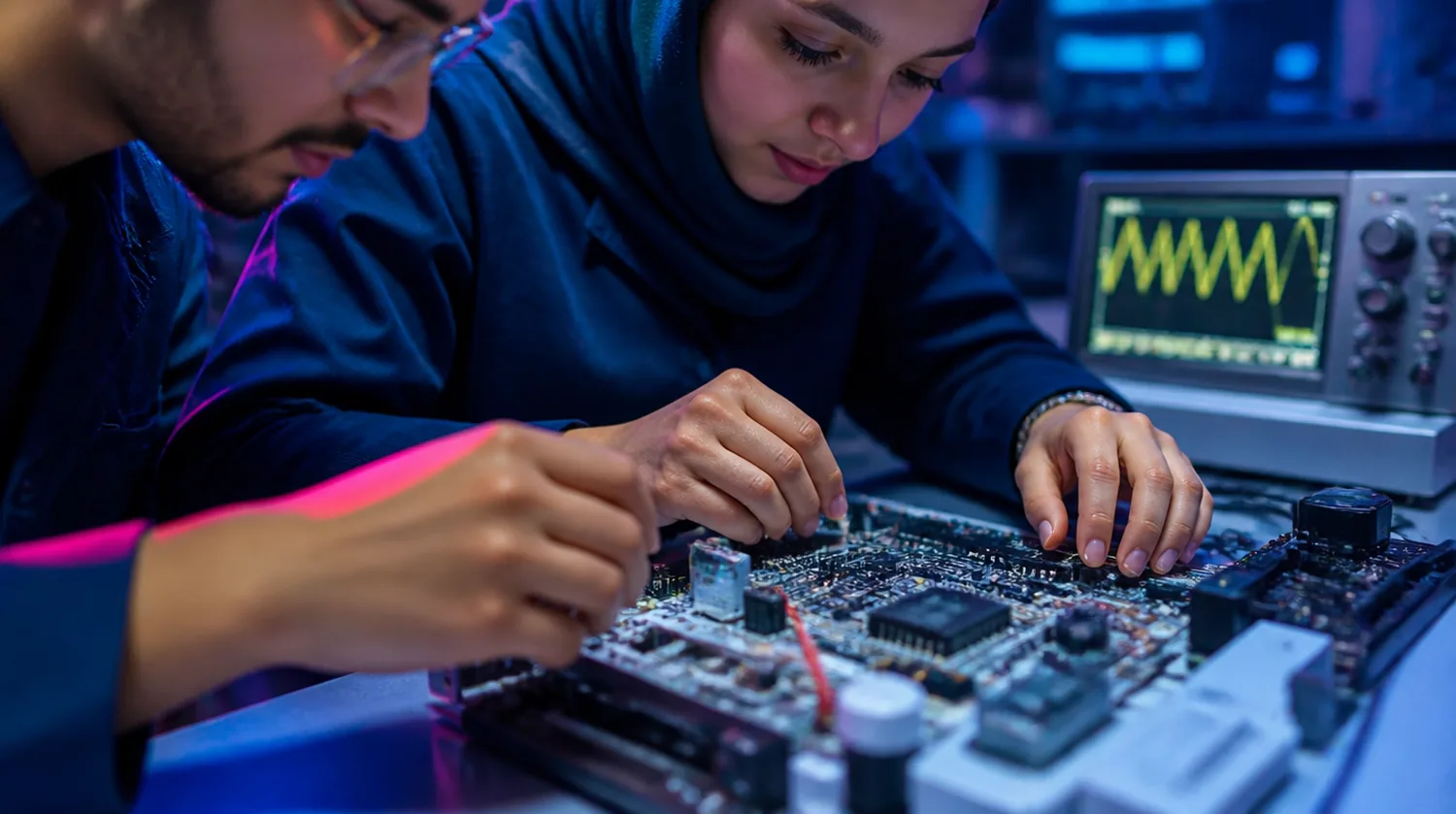 Étudiants SUP2I assemblant une carte électronique au makerspace
